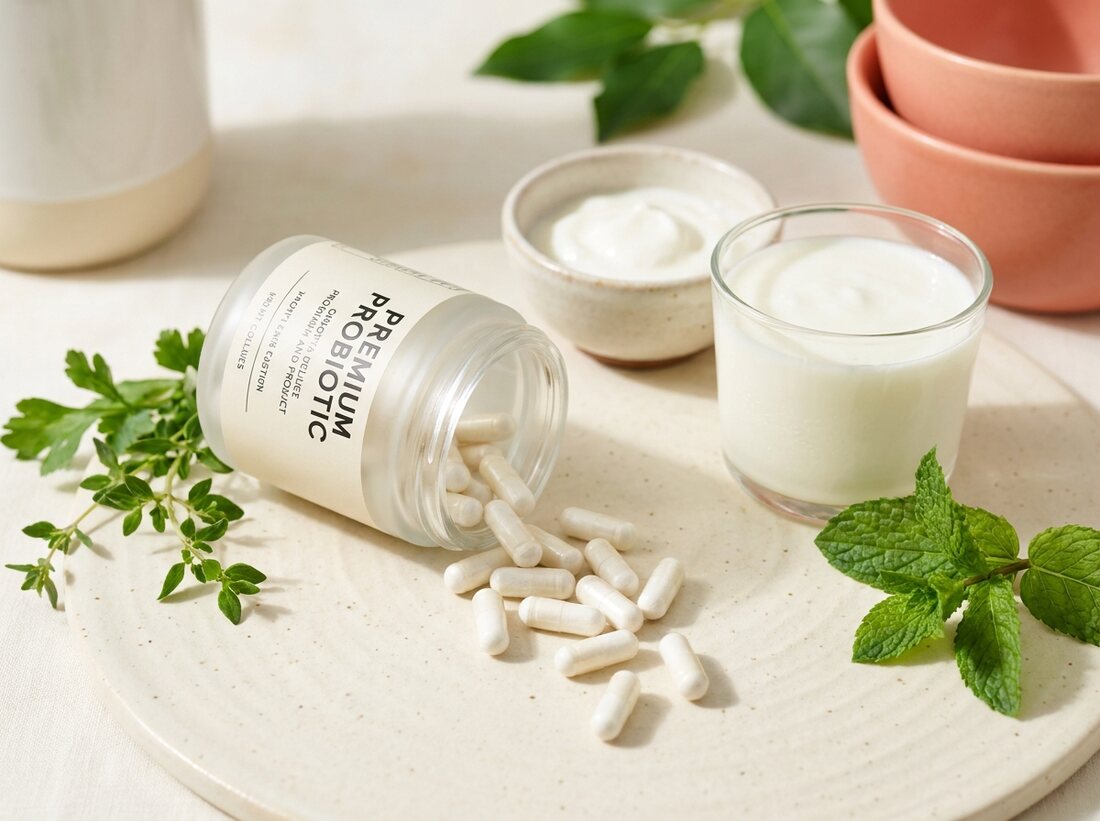 Probiotiques en gélules, yaourt et ferments naturels